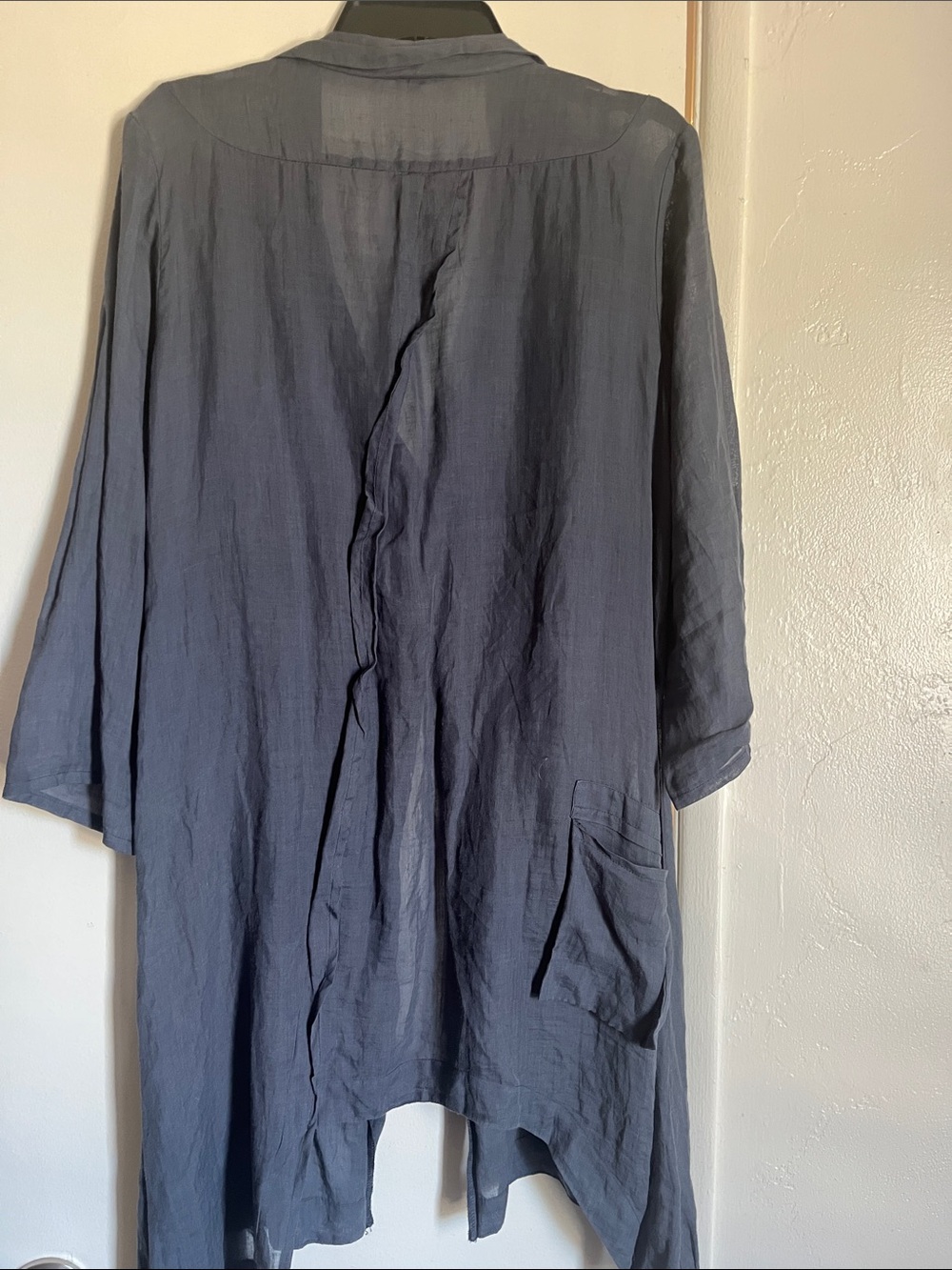 Lightweight Navy Button-Front Long Blouse - Picture 3 of 4